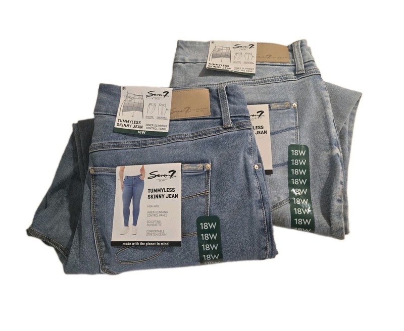 NEW!!! PLUS SIZE 18 SEVEN7 TUMMYLESS SKINNY HIGH-RISE STRETCH JEANS TWO PAIRS 