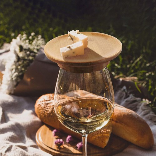 2 Pezzi Bicchiere Vino Bambù Topper Piatto Antipasto Bambù Vino Vetro Coperchi Vino - Foto 4 di 12