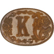 New Silver P K Letter Initial Name Kelly Karl Kevin Kyle Vtg Belt Buckle