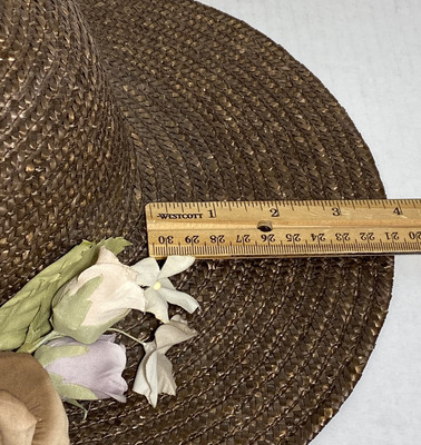 Vintage Liz Claiborne Cloche Straw Hat Wide Brim Flowers  display picture 1