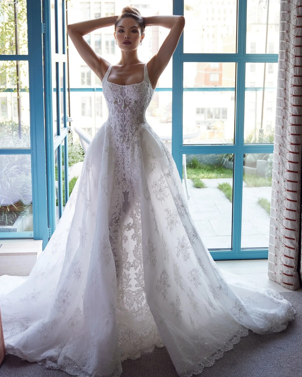 Robe Mariage Lace Wedding Dress Pearls Detachable Train For Bride Dresses