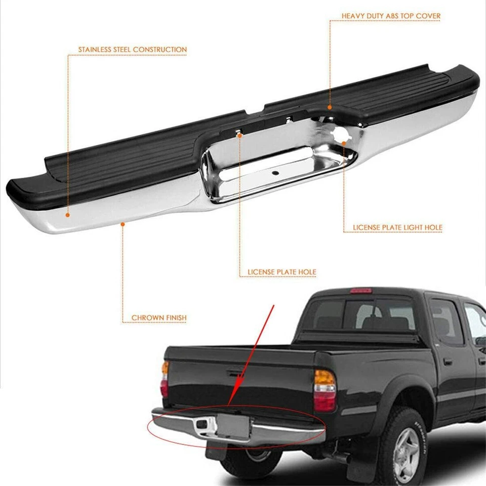 Repuesto parachoques trasero de acero inoxidable cromado para Toyota Tacoma 1995-2004 Foto 2 de 4