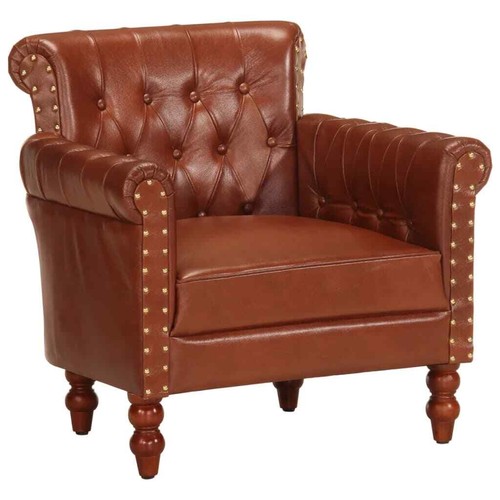 Real Leather Armchair Brown Vintage Style Lounge Sofa Accent Chair Furniture