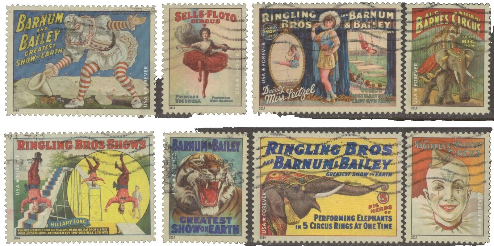Sellos usados de circo Estados Unidos