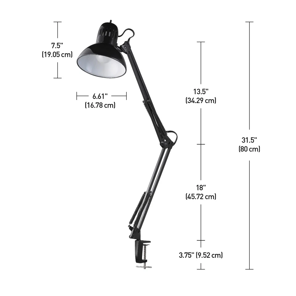 Globe Electric 12641 Architect 32" Swing-Arm Clamp-On Lamp, Black Architect, Fin - Image 4 of 4