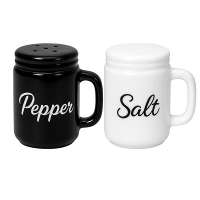 Mason Jar Salt & Pepper Shaker Set   Black/White Ceramic Farmhouse 2oz
