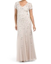 ADRIANNA PAPELL Short Sleeve Hand Beaded Gown (size 4)