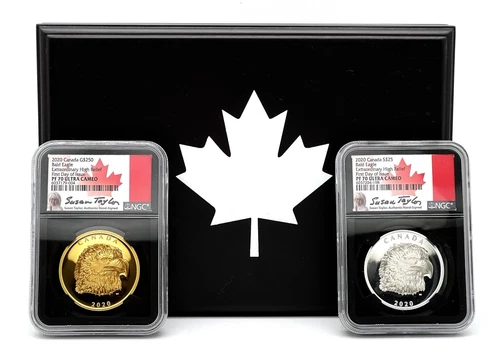 Canada 2020 250$ Proud Bald Eagle 2 oz Pure Gold & 1 oz Silver EHR Coin NGC PF70