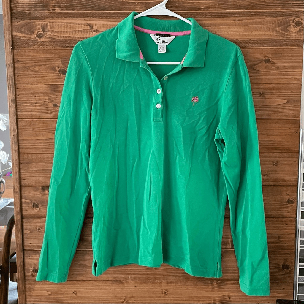 Lilly Pulitzer long sleeve green polo shirt vinta… - image 1