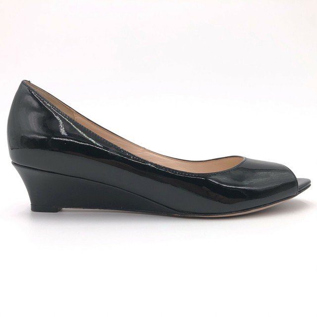 black patent leather wedge heels