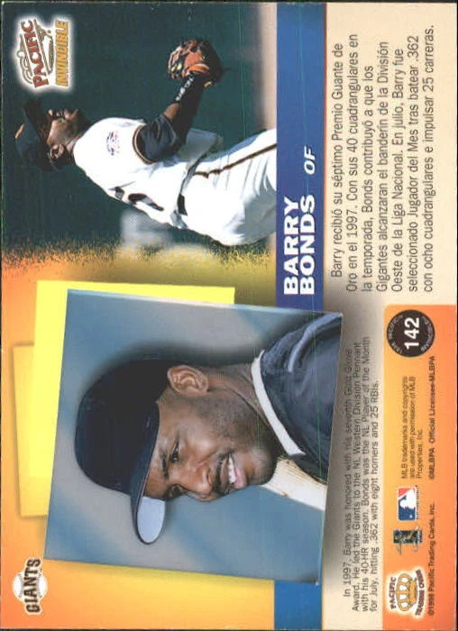 B5195- 1998 Pacific Invincible #142 Barry Bonds - NM-MT - Image 2 of 2