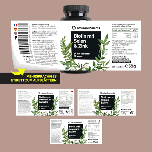 Biotin + Selen + Zink Für Haut, Haare & Nägel - 365 Vegane Tabletten - Ohne Magn - Bild 5 von 11