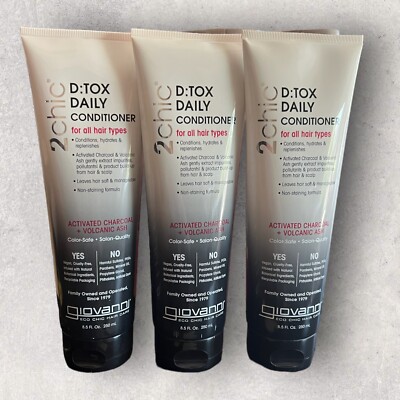 3 x Giovanni 2Chic D:Tox Daily Conditioner Charcoal & Volcanic Ash, 8.5oz EA