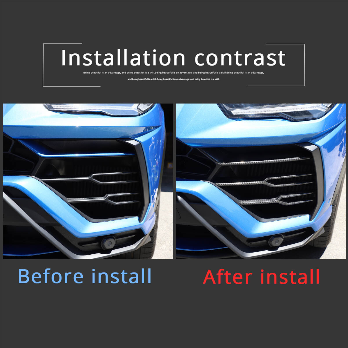 Real Carbon Fiber Car Front Bumper Side Strip Trim For Lamborghini URUS 2018-23