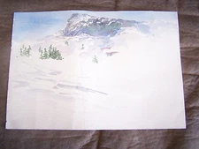 Original Watercolor by Peg Humphreys Mountain Covered by Snow 11 3/4" x 8"