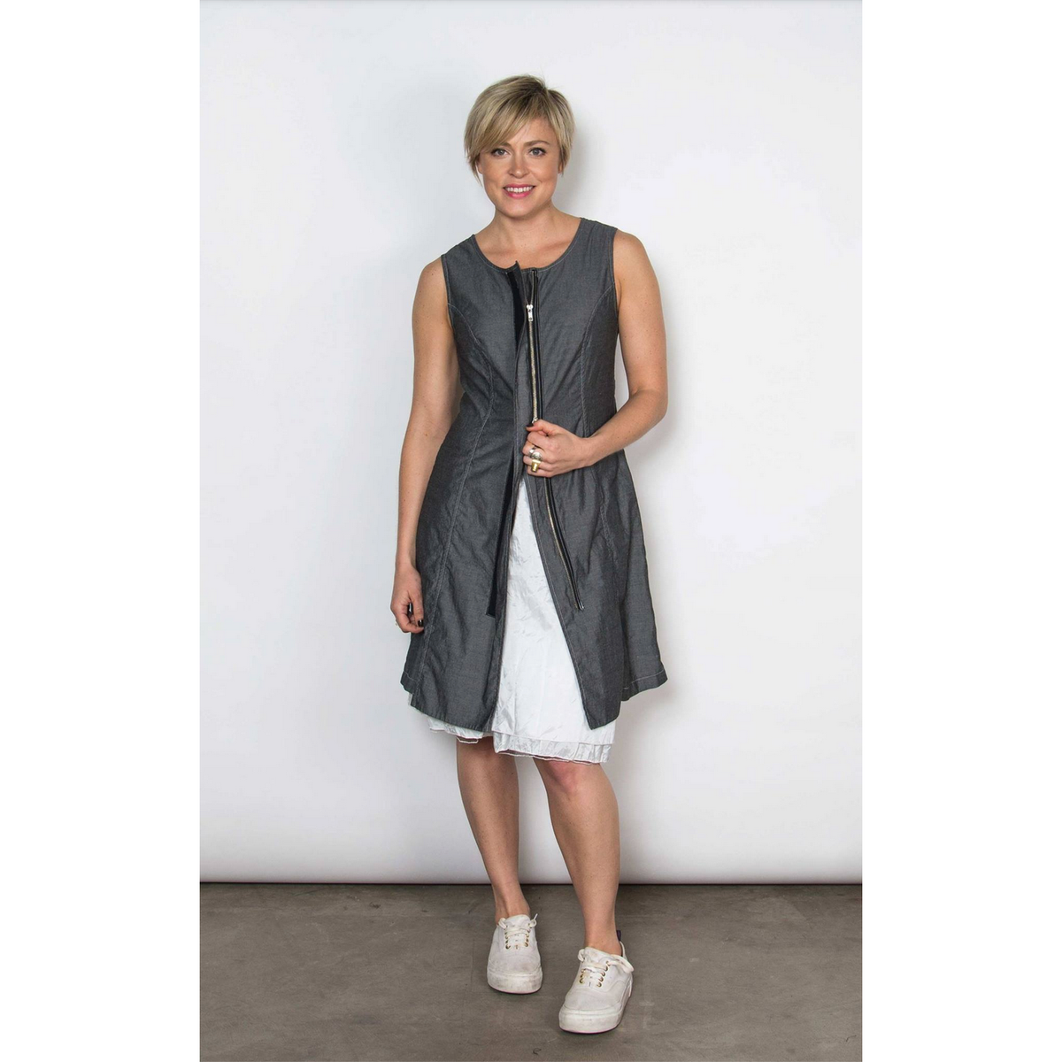 grey chambray dress Lovelo Medium Vintage Wash Chambray Mini Dress