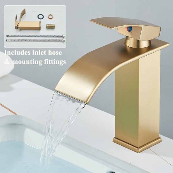 Gold Waschtischarmatur Einhandmischer Mischbatterie Waschbecken Wasserhahn Bad-image
