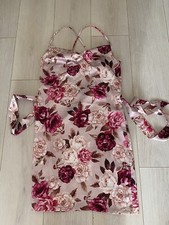 PINK PURPLE SATIN FLORAL MINI DRESS BOOHOO 10 PARTY SUMMER PRETTY CHIC FIT CUTE