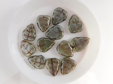 Leaf Beads Czech Glass Lumi Green Birch Shape 12 x 10 mm Sold in Lot of 12