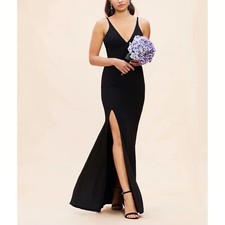 Dress the Population Iris Plunge V-Neck Slit Gown, Black, XL