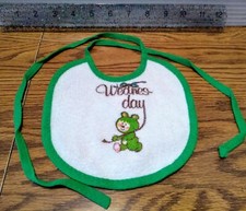 Vintage Wednesday Lined White And Green Bear Bib 