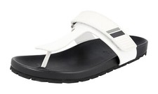 PRADA Leder Zehentrenner Flip-Flops Sandalen - 2Y3013 Weiss Schwarz NEU