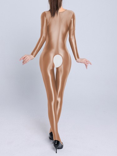 Womens Glossy Long Sleeve Full Body Jumpsuit Crotchless Catsuit Stretchy Cutout - Bild 81 von 93