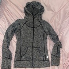 90 Degree Reflex Hoodie Jacket Girl M/10 Black Gray Pockets Thumb Hole Full Zip