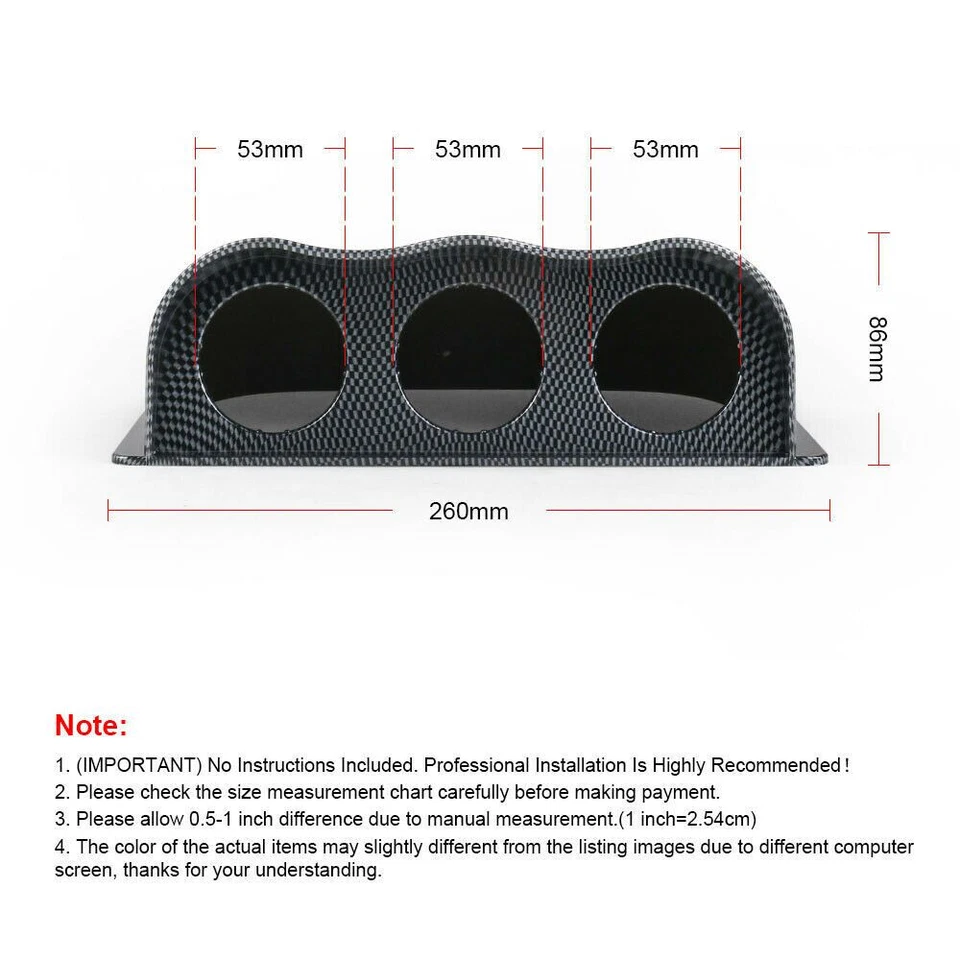 Car Dash 3 Hole Triple Gauge Meter Mount ABS Pod Holder Accessories Carbon Fiber - Image 4 of 4