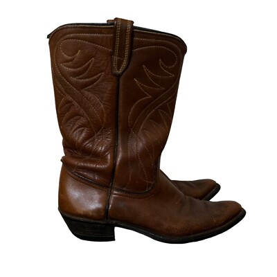 Acme Brown Leather Pull On Boots Vintage Acme Cowboy Boots: Brown Leather Western Rodeo Boots  main image 4
