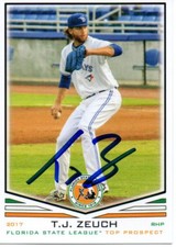 T.J. Zeuch 2017 Dunedin Blue Jays Florida State League Top Prospects Signed Card