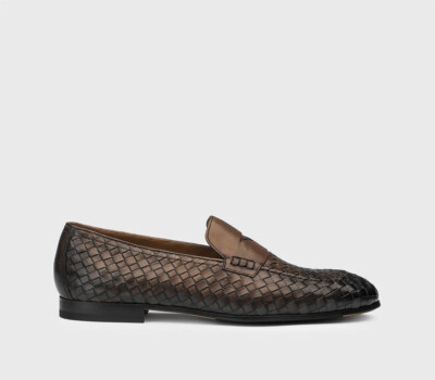 Penny Men's Doucal's Braided Leather Loafer Brown, f.do Leather art. 3265