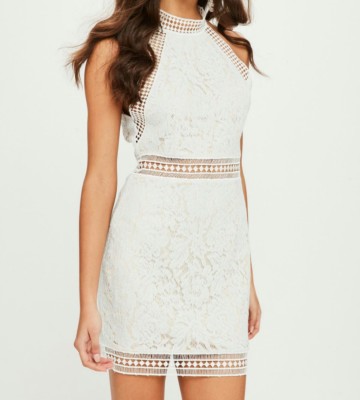 high neck lace bodycon dress