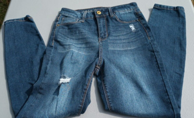 Vanilla Star Jeans Women's 3 Blue Skinny Denim High Rise Distressed Stretch Zip