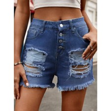 Distressed Raw Hem Denim Shorts