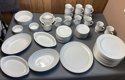 1970's Crown Victoria Lovelace Fine China White With Platinum Trim