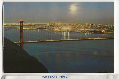ゴールデン・ゲート San Francisco CA c1972 Golden Gate Bridge bay vintage moon night