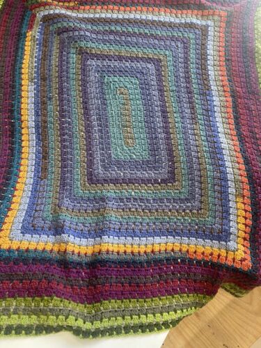 Vintage Afghan Blanket 54" X 54"  square muted Hand Made greens purple red blue - Picture 1 of 5