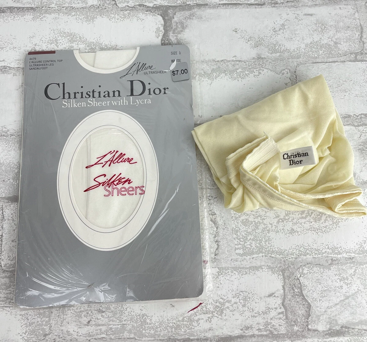 Vintage White And Ivory Christian Dior 2 Nylon Hose L’allure w/ Lycra 4479 Sz 1