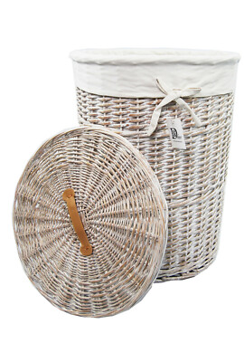 Wäschekorb Wäschetonnen Wäschetruhe Weide Beige Rund 34L