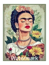 Frida Kahlo Sunflowers Cotton Crazy Quilt Block Multi Szs FrEE Shipping (27K