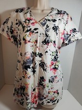 Scrubstar Mock Wrap Watercolor Paint Look White Scrub Top Size Medium M