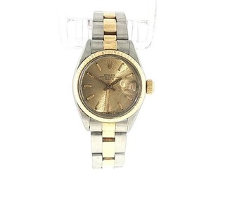 VINTAGE LADIES ROLEX DATE 6917 WRISTWATCH 18K YELLOW GOLD SS SERVICE BOX