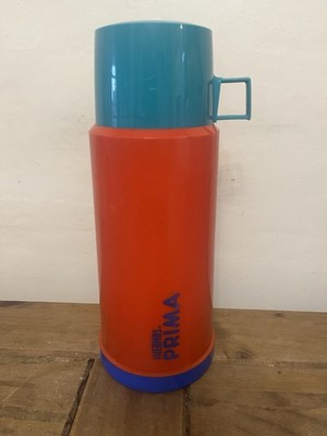Vintage Thermoskanne Prima 80er Jahre Reiseflasche 1 Liter Flasche mit Deckel 30 cm hoch rot