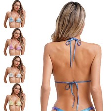 Women Bra Shiny Crop Tops Holiday Bralette Swimsuit Underwear L Costume Bikini