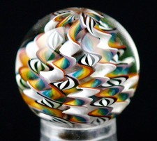 Bryan Trillas Glass Marble/Filigree Cane/UV Reactive/White Rainbow/0.8-0.9 inch