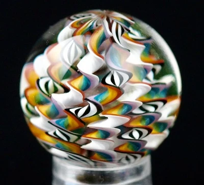 Bryan Trillas Glass Marble/Filigree Cane/UV Reactive/White Rainbow/0.8-0.9 inch - Image 1 of 4