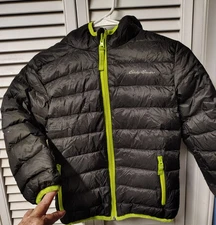 Eddie Bauer Boys Reversible Hooded Down Puffer Jacket SZ M 30" Chest Pls Read