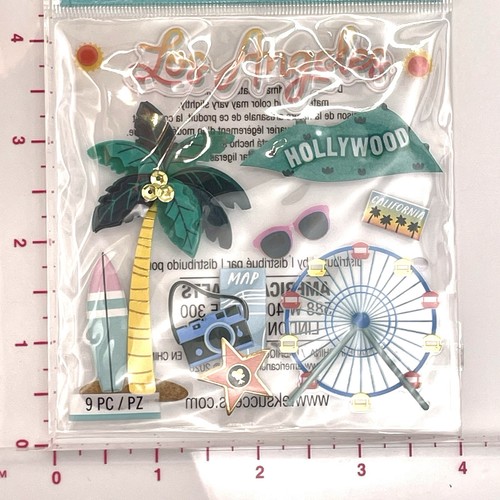 Jolee's Boutique Los Angeles LA Dimensional Stickers 9 pc Palm Tree Surfboard - Picture 4 of 4