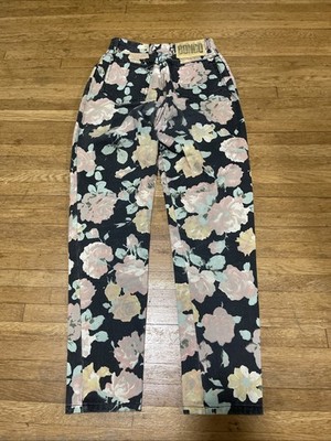 Vintage Bongo Jeans Made In USA Size 7 Floral Pants Denim 90s Retro #T